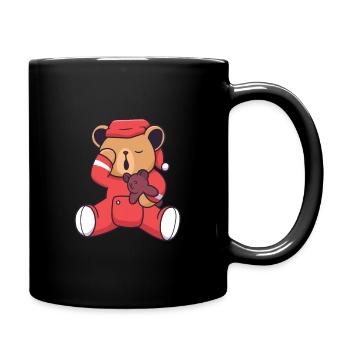 Tired bear yawns and holds teddy bear - Full Colour Mug - black - Right