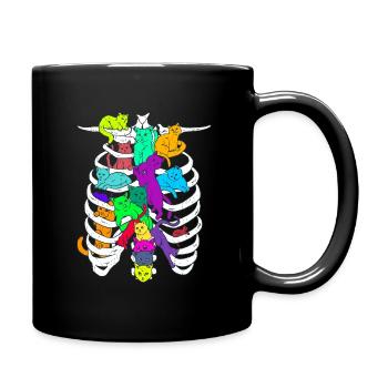 Skelett-Brustkorb mit bunten Katzen - Tasse einfarbig - Schwarz - Rechts