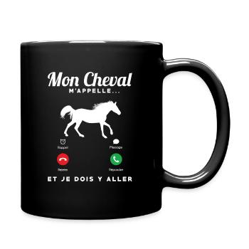 Mon cheval m'appelle et je dois y aller téléphone - Mug uni - noir - Droite