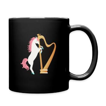 Harp with unicorn music instrument - Full Colour Mug - black - Right