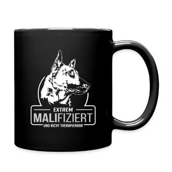 MALIFIZIERT Malinois Hunde Spruch Hund Wilsigns - Tasse einfarbig - Schwarz - Rechts