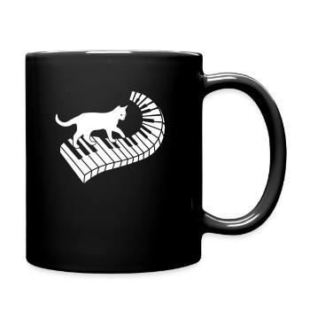 Klavierkatze lustige Klavierspieler-Tastatur-Piani - Tasse einfarbig - Schwarz - Rechts