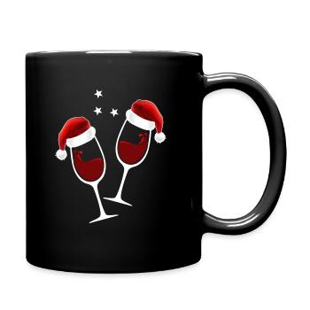 rotwein weihnachten wein vino xmas weihnachtsmütze - Tasse einfarbig - Schwarz - Rechts