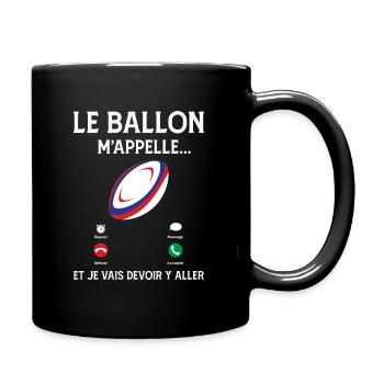 Le ballon m'appelle rugby sport passion téléphone - Mug uni - noir - Droite