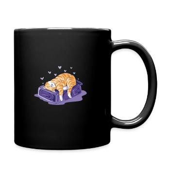 Funny Cat on a Bag Vacation Holiday - Full Colour Mug - black - Right
