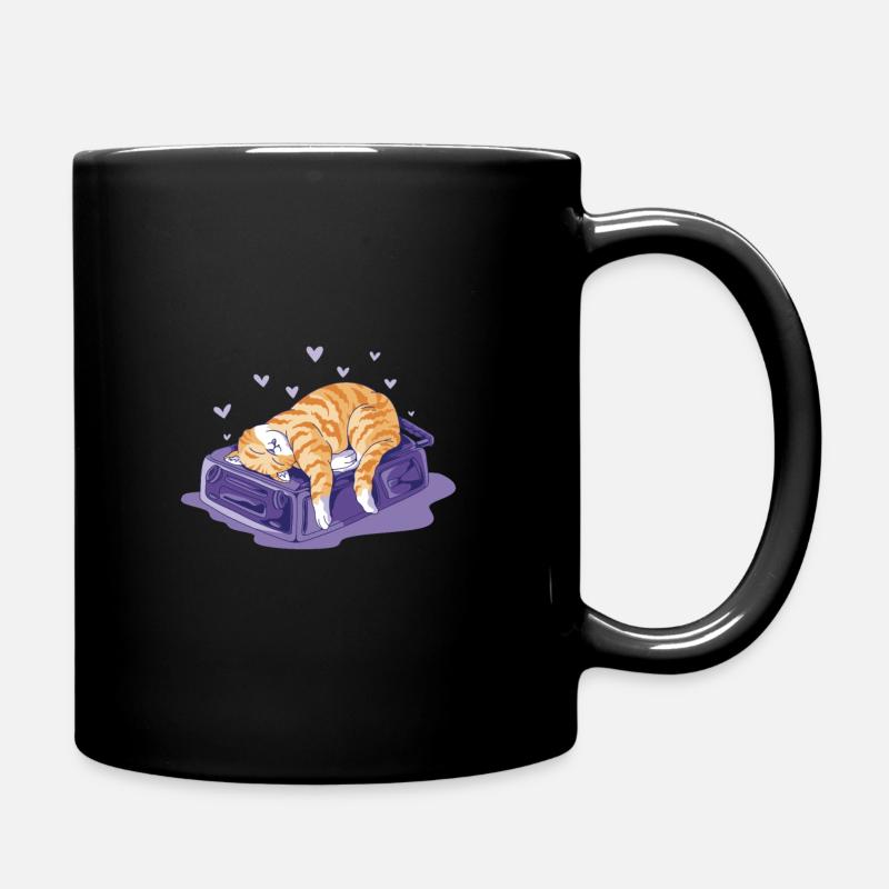Funny Cat on a Bag Vacation Holiday - Full Colour Mug - black
