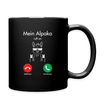 Mein Alpaka Ruft An - Lama Alpaka Telefon Anruf - Tasse einfarbig - Schwarz - Rechts