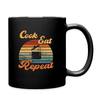 Cook Eat Repeat Cooking / Kochen - Full Colour Mug - black - Right