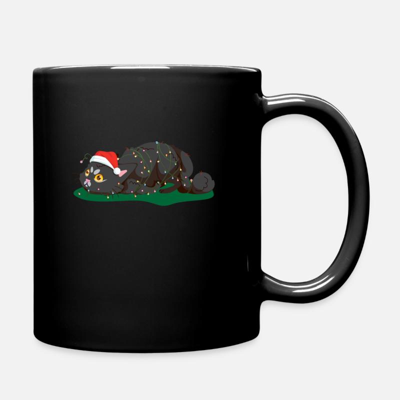 Katzen Weihnachten Kätzchen Lichterkette Ugly Xmas - Tasse einfarbig - Schwarz