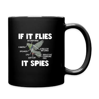 Funny It Flies It Spies - Tasse einfarbig - Schwarz - Rechts