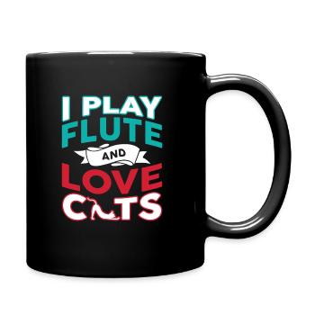 I Play Flute And Love Cats - Tasse einfarbig - Schwarz - Rechts