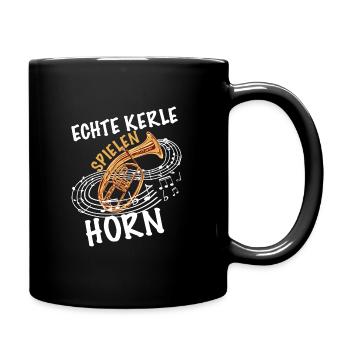 Echte Kerle spielen Horn - Tasse einfarbig - Schwarz - Rechts