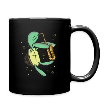 Cute Turtle Playing Saxophone - Tasse einfarbig - Schwarz - Rechts