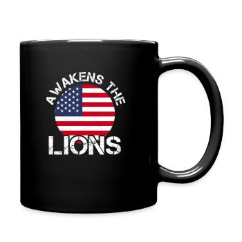 American Flag Awakens The Lion - Tasse einfarbig - Schwarz - Rechts