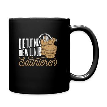 Saunameister - Geschenk Sauna Spruch Saunieren - Tasse einfarbig - Schwarz - Rechts