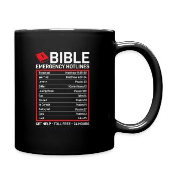 Bible Emergency Numbers Funny Christ Bible & Jesus - Full Colour Mug - black - Right