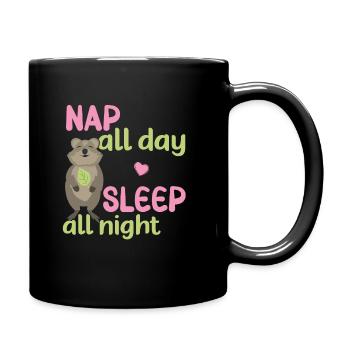 Nap all Day - Sleep all Night / Grinsendes Quokka - Tasse einfarbig - Schwarz - Rechts