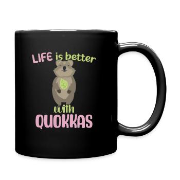 Life is better with Quokkas - Grinsendes Quokka - Tasse einfarbig - Schwarz - Rechts