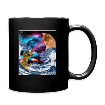 Japan Comic Great Wave Cat Vs Dinoaur T-Rex Otaku - Tasse einfarbig - Schwarz - Rechts