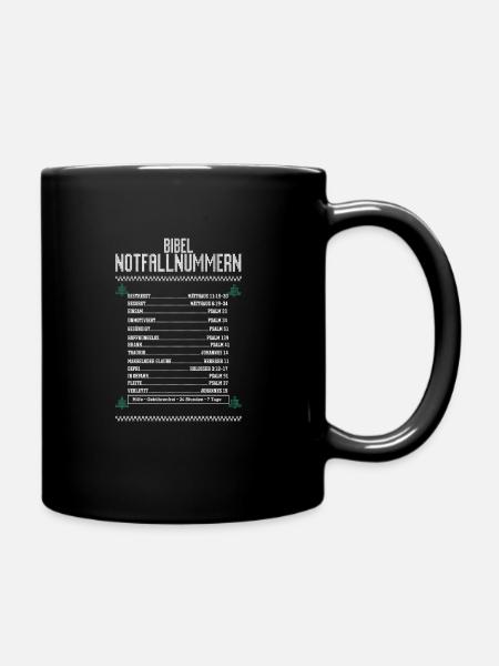 Bibel Notfallnummer Lustige Bibelverse Taufe - Tasse einfarbig - Schwarz