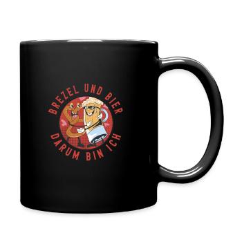Brezel und Bier darum bin ich hier - Tasse einfarbig - Schwarz - Rechts