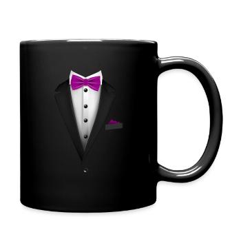 Smoking mit roter Fliege für Hochzeiten und besondere - Tasse einfarbig - Schwarz - Rechts