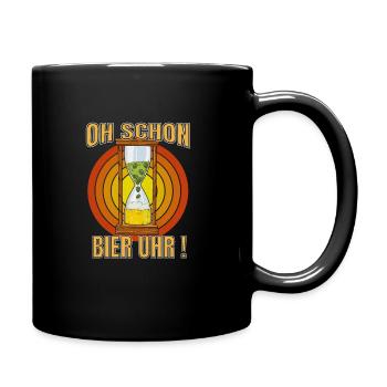 Oh schon Bier Uhr" - Witziges Design mit Bier - Tasse einfarbig - Schwarz - Rechts