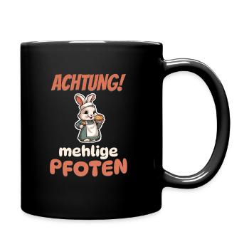 Achtung! Mehlige Pfoten - Kaninchen backen - Tasse einfarbig - Schwarz - Rechts