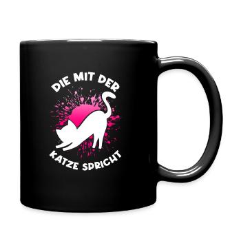 Die Mit Der Katze Spricht Katzenfan Cat Katzenlieb - Tasse einfarbig - Schwarz - Rechts
