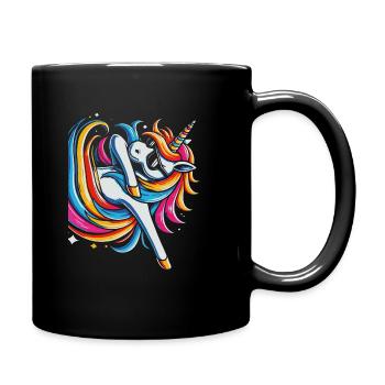 Regenbogen Einhorn mit Sonnenbrille Comic Kunst - Tasse einfarbig - Schwarz - Rechts