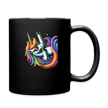 Regenbogen Einhorn mit Sonnenbrille Comic Kunst - Tasse einfarbig - Schwarz - Rechts