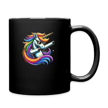 Regenbogen Einhorn mit Sonnenbrille Comic Kunst - Tasse einfarbig - Schwarz - Rechts