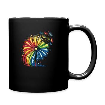 Regenbogen Blume in bunten Farben - Tasse einfarbig - Schwarz - Rechts