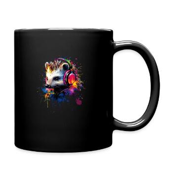 Künstlerisch Bunt Igel Kopfhörer Waldtiere - Tasse einfarbig - Schwarz - Rechts