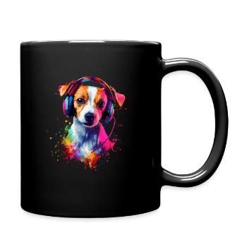 Bunt Künstlerisch Jack Russell Terrier Hund Jacky - Tasse einfarbig - Schwarz - Rechts