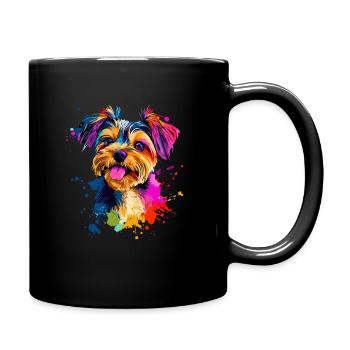 Bunt Künstlerisch Yorkshire Terrier Hund Yorkie - Tasse einfarbig - Schwarz - Rechts