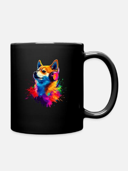 Coloré Artistique Shiba Inu Casque Chiens - Mug uni - noir