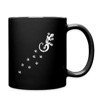 Gecko with hibiscus, taps, feet, footprint animals - Full Colour Mug - black - Right