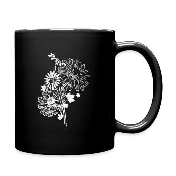 Künstlerischen Balck Und Weiß Doodle Blumen - Tasse einfarbig - Schwarz - Rechts
