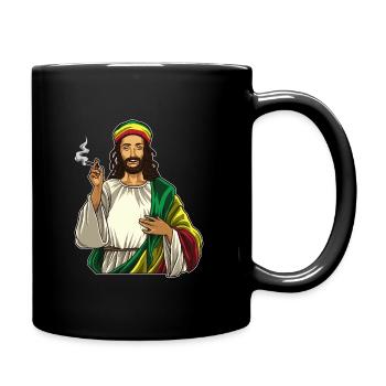Rasta Jesus raucht Weed - Cannabis Lord - Kiffer - Tasse einfarbig - Schwarz - Rechts