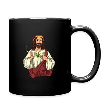 Weed Smoking Jesus Christ - Cannabis Stoner THC - Full Colour Mug - black - Right