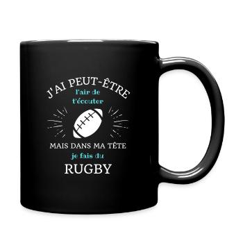 t shirt humour rugbyman dans ma tete rugby homme - Mug uni - noir - Droite