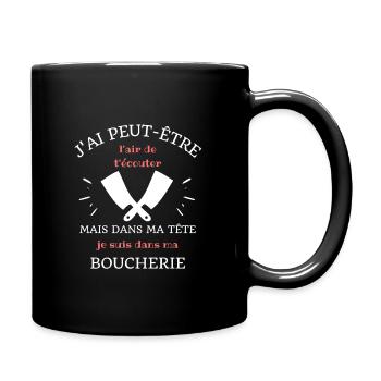 t shirt dans ma tete boucherie humour boucher - Mug uni - noir - Droite