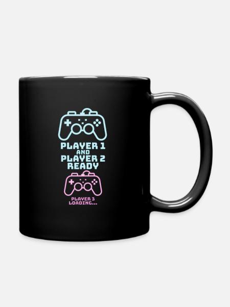 Player 1 2 Gamer Birth Baby Console Gift - Full Colour Mug - black