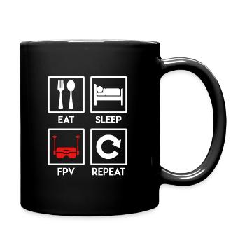 Quadrocopter Spruch Eat Sleep FPV Repeat Drohne - Tasse einfarbig - Schwarz - Rechts