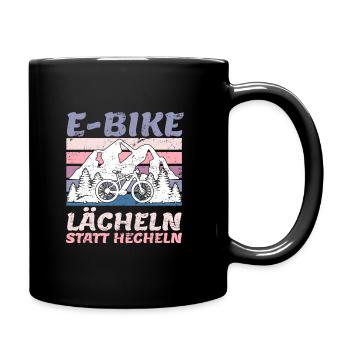 E-Bike lächeln statt hecheln EBiker Geschenk - Tasse einfarbig - Schwarz - Rechts