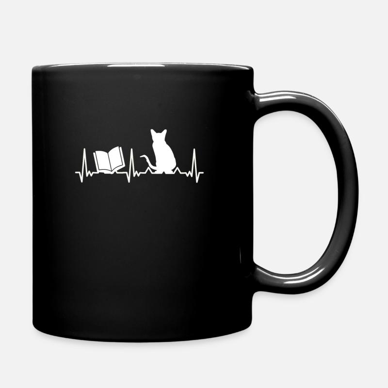 Bücher Katzen Herzschlag Liebe Herz - Tasse einfarbig - Schwarz