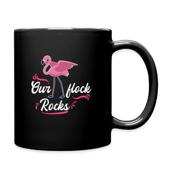 Our flock rocks Pink Flamingo Feiern - Tasse einfarbig - Schwarz - Rechts