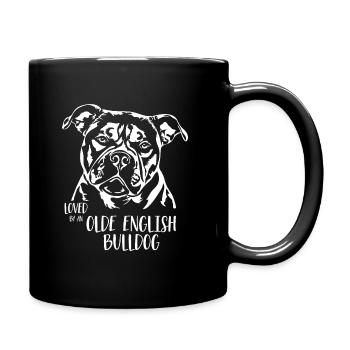 Loved by an Olde English Bulldog OEB Hundespruch - Tasse einfarbig - Schwarz - Rechts