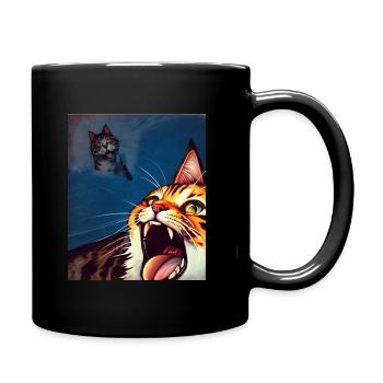 Impressionistic Funny Cat Screaming Impressionism - Full Colour Mug - black - Right